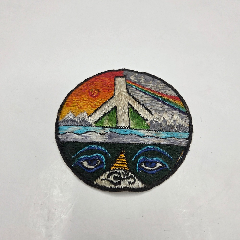 Vintage Embroidered Patch Nature Owl Mountains Rainbow 3 Inch Multi Color Sew On